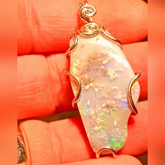 Huge Australian Opal Pendant Sterling Silver - Picture 10 of 16